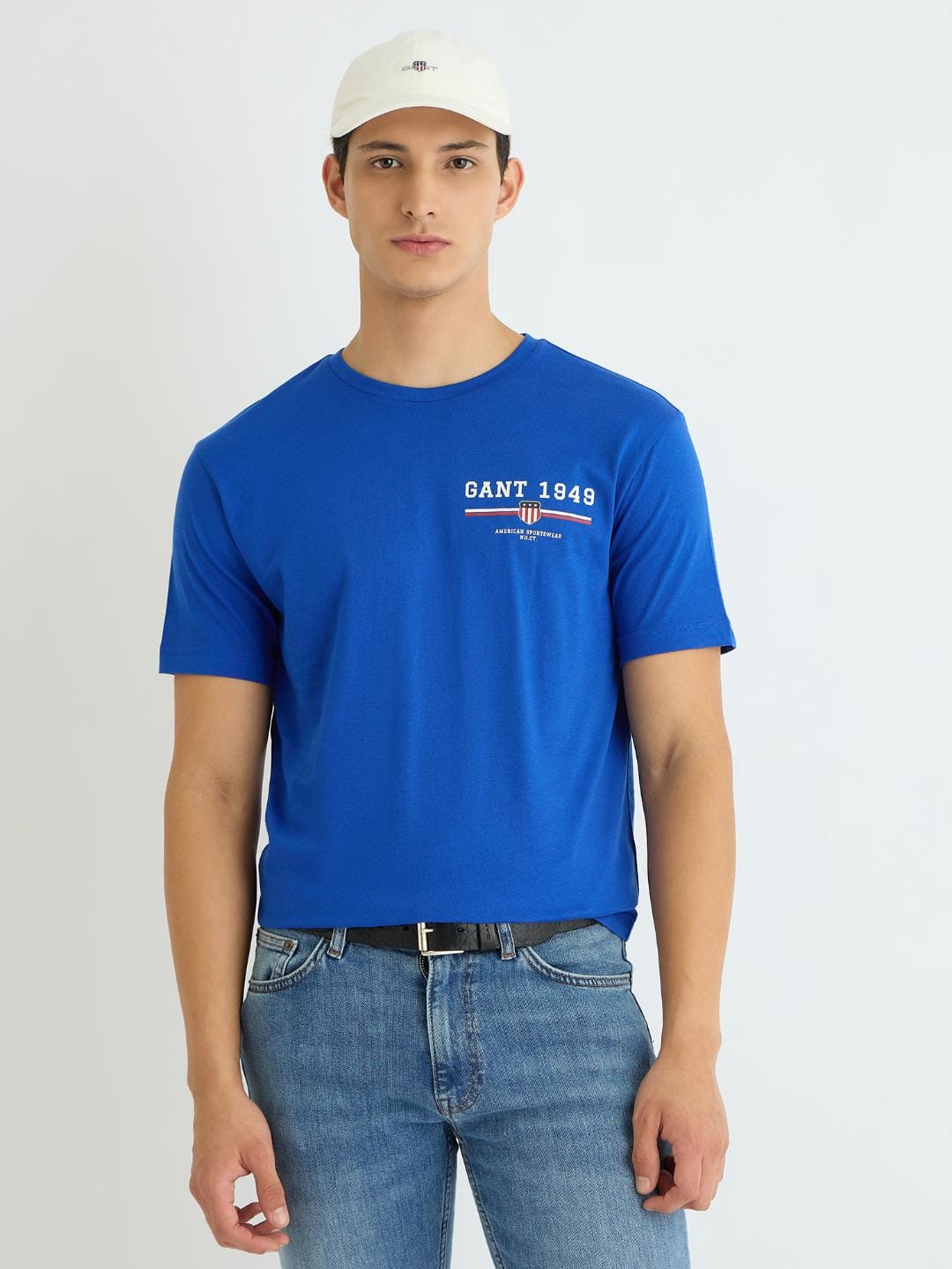 Gant Men Blue Solid Crew Neck Tshirt