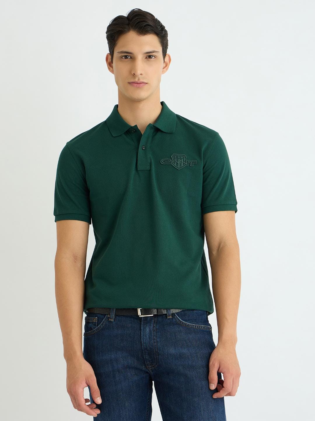 Gant Men Green Solid Polo Tshirt