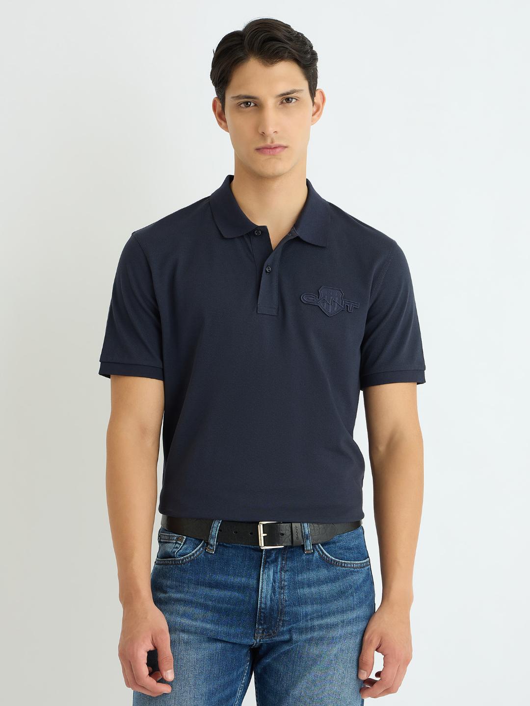 Gant Men Blue Solid Polo Tshirt