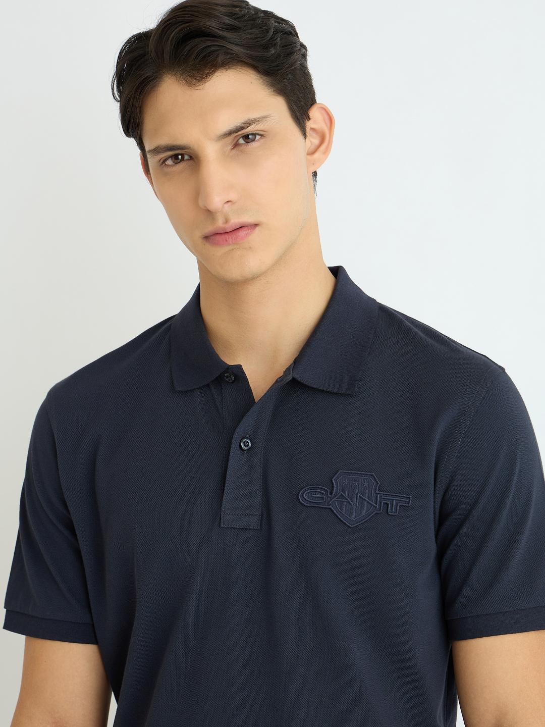 Gant Men Blue Solid Polo Tshirt