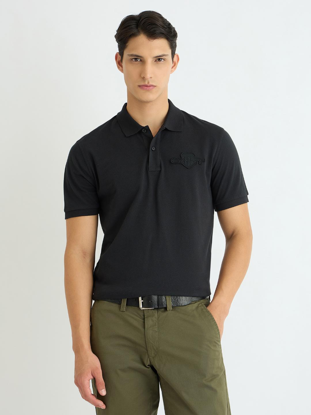 Gant Men Black Solid Polo Tshirt