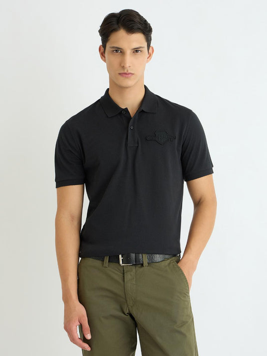Gant Men Black Solid Polo Tshirt