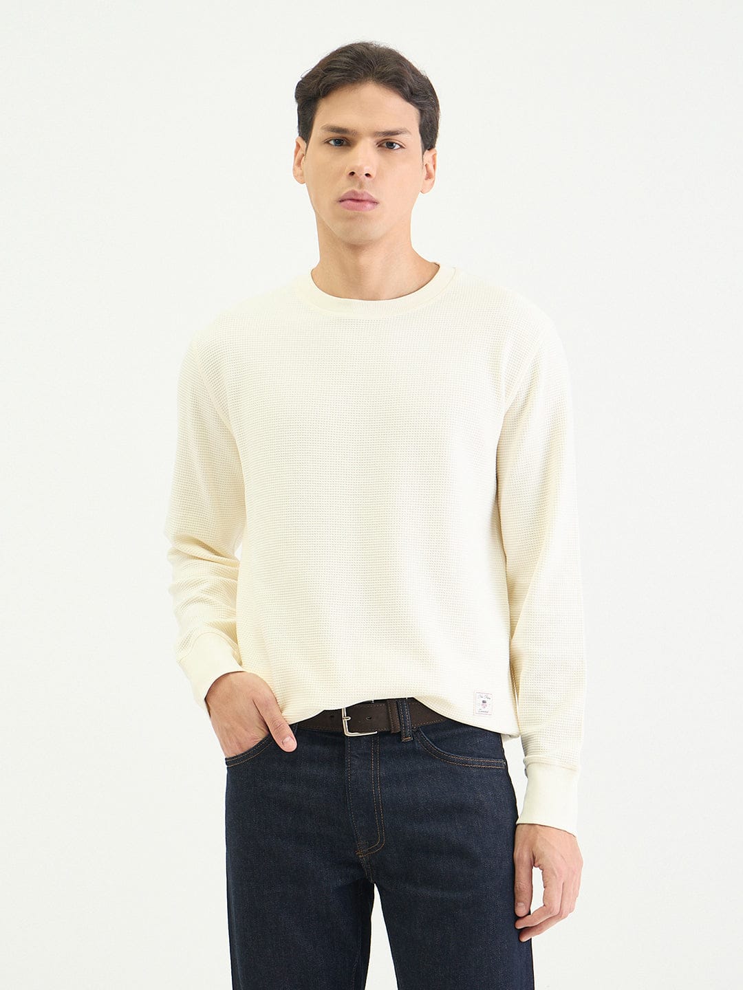 Gant Men Regular Cream Solid Sweatshirt