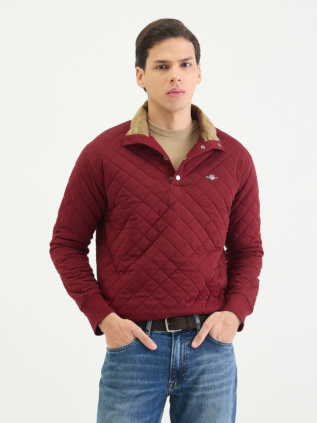Gant Men Regular Maroon Quilted Sweatshirt