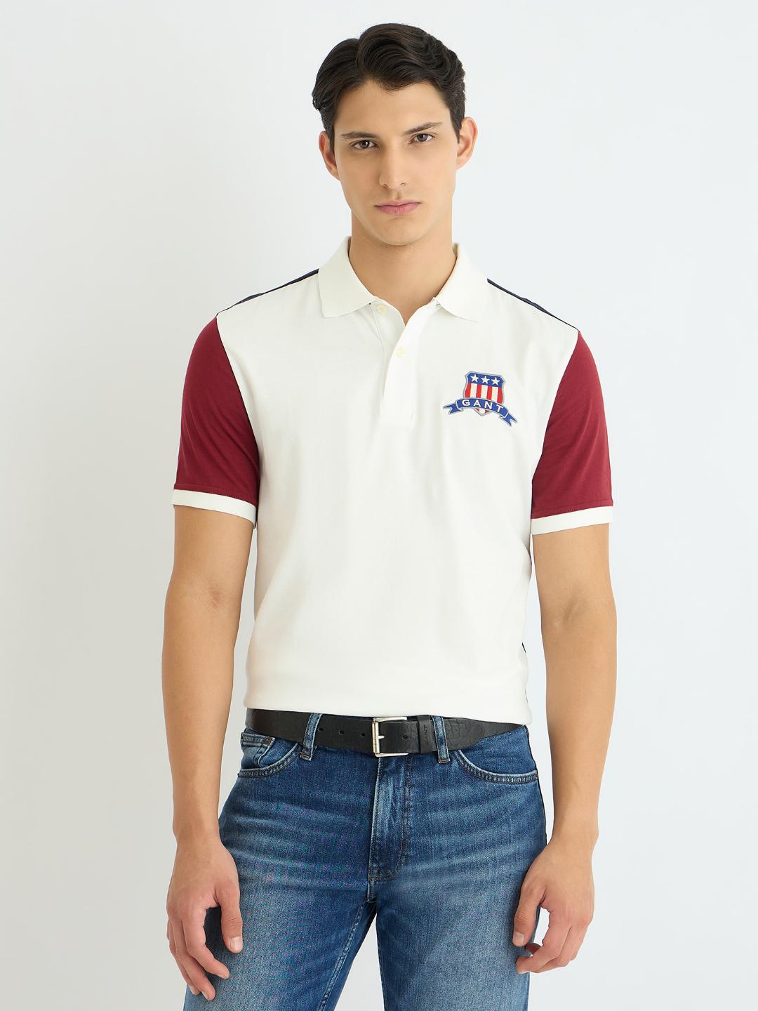 Gant Men White Coloublocked Polo Tshirt