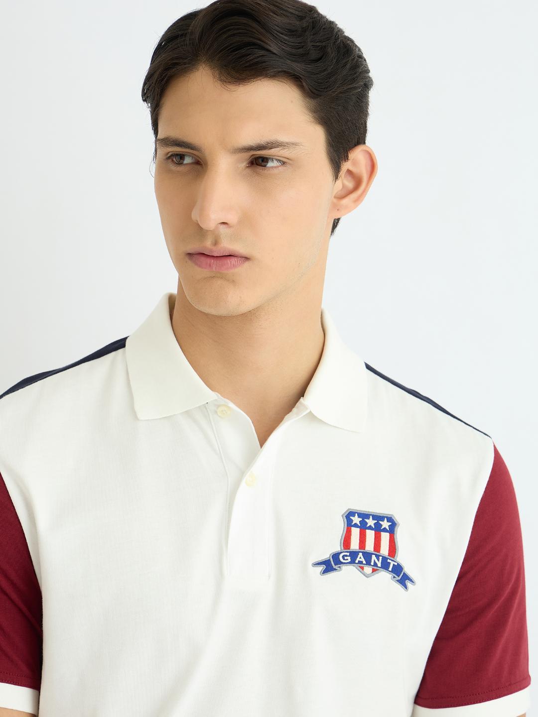 Gant Men White Coloublocked Polo Tshirt