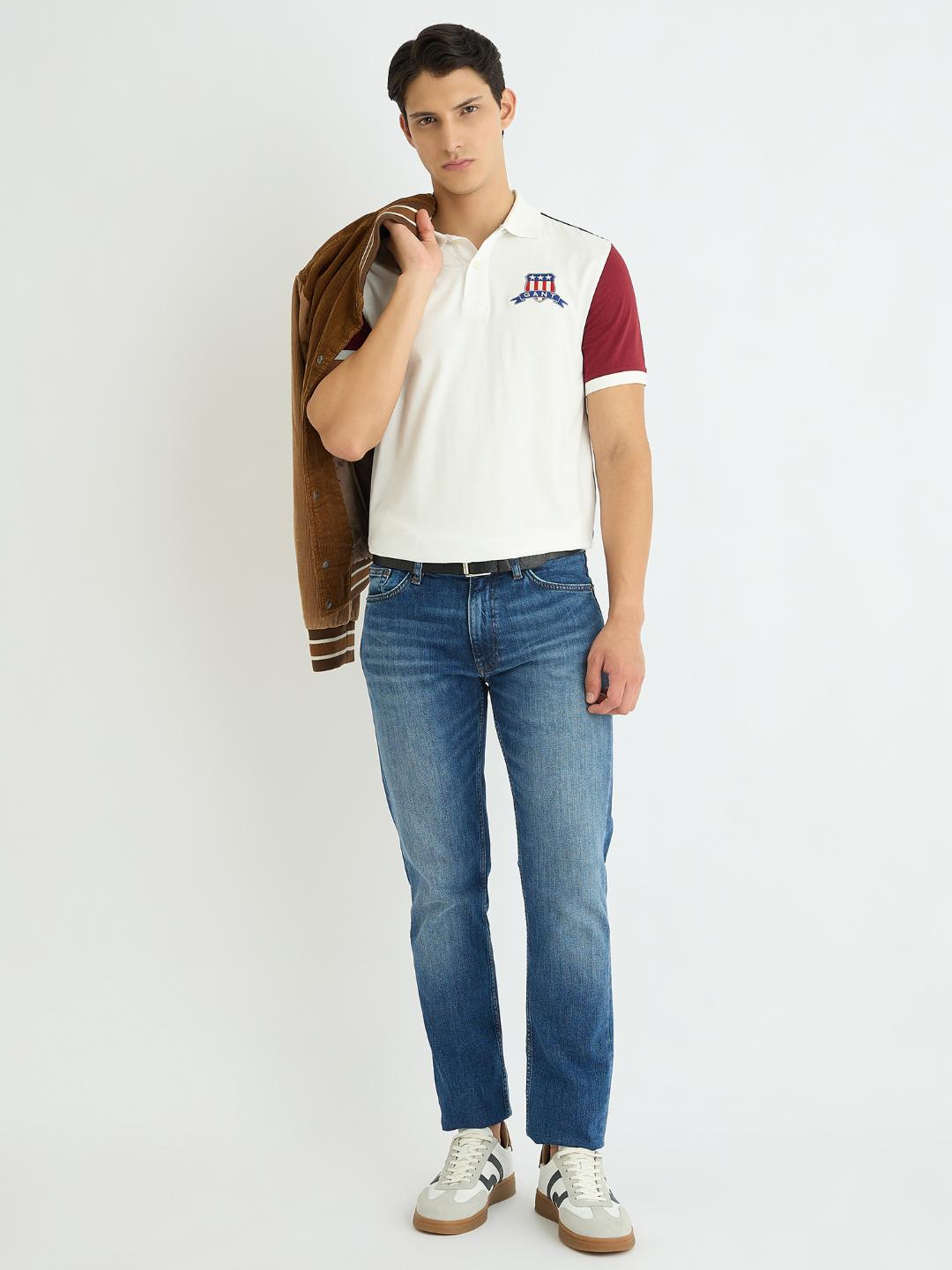 Gant Men White Coloublocked Polo Tshirt