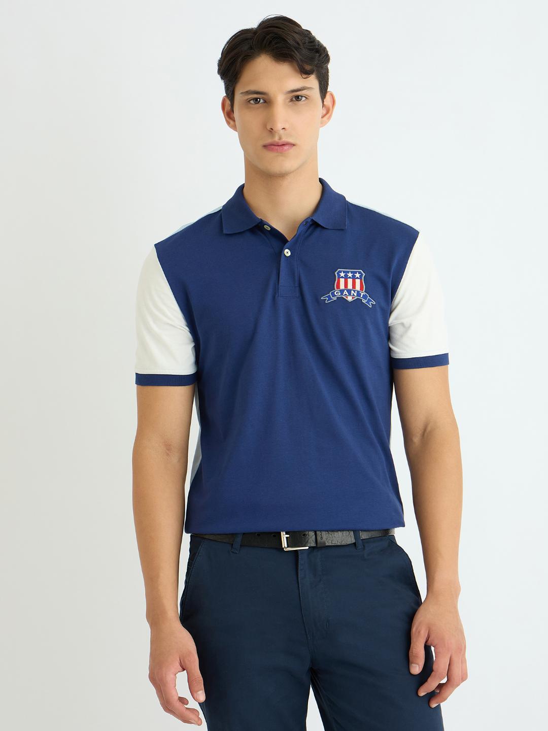 Gant Men Blue Coloublocked Polo Tshirt