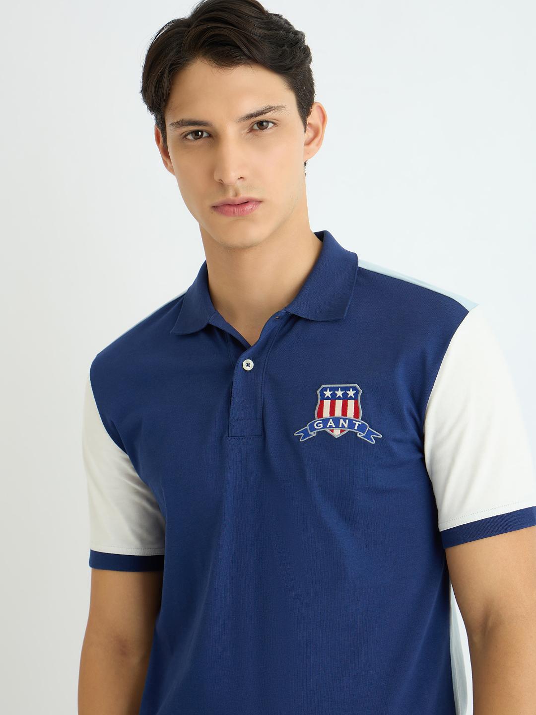 Gant Men Blue Coloublocked Polo Tshirt