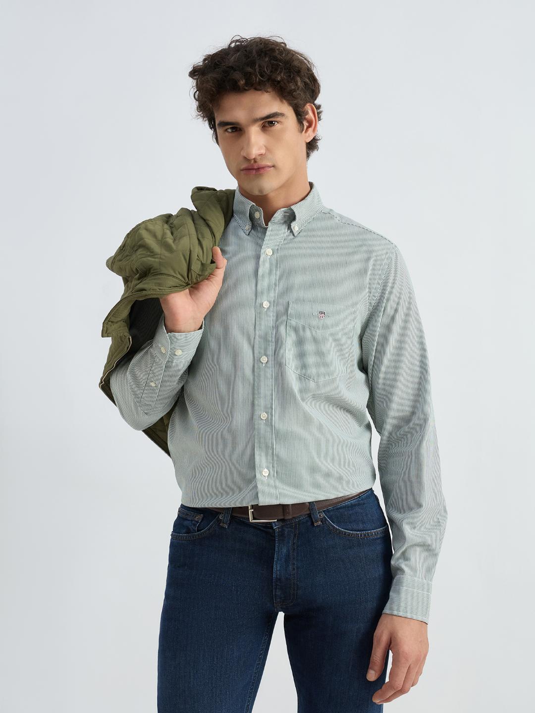 Gant Men Green Striped Collar Shirt