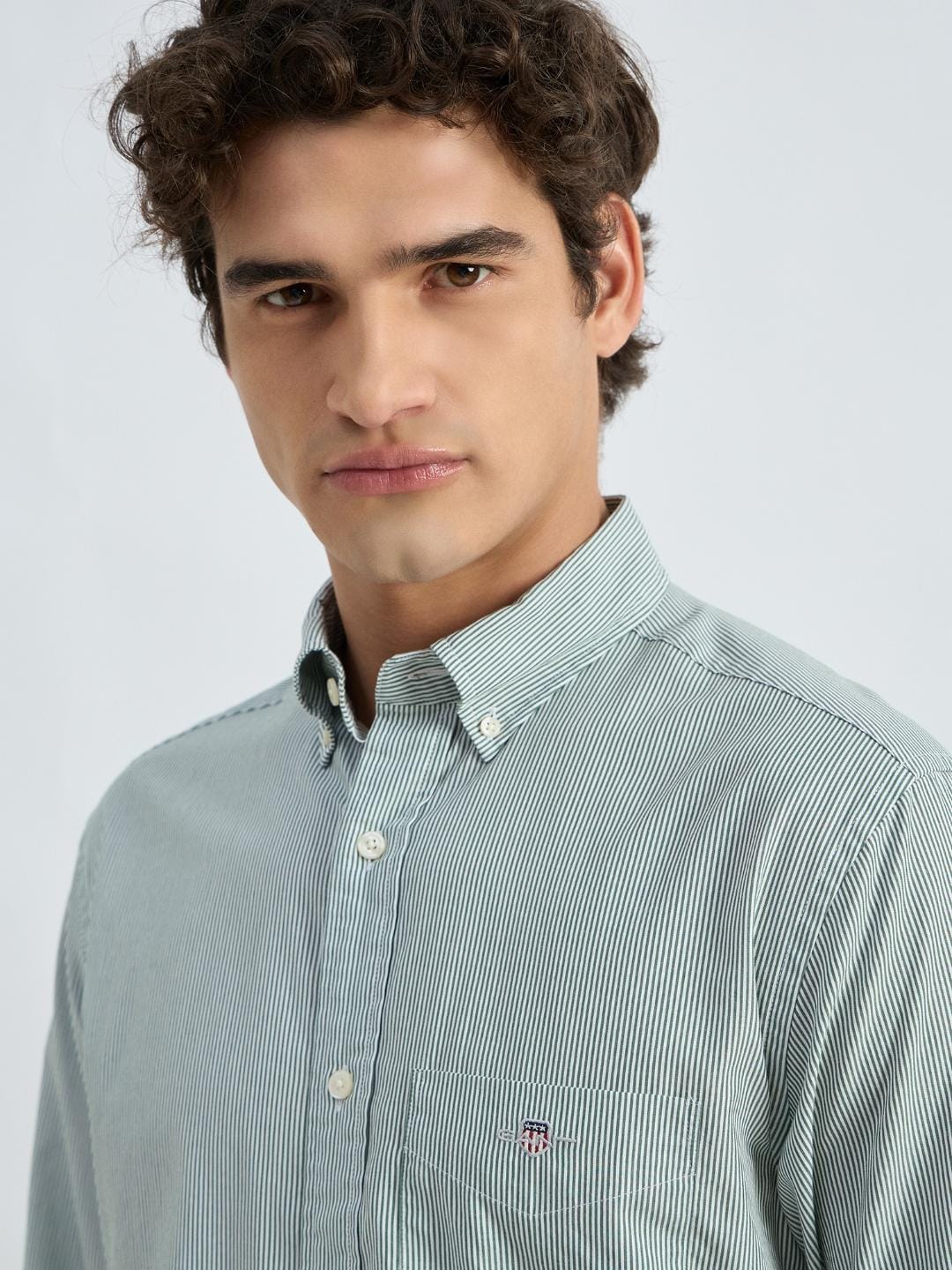 Gant Men Green Striped Collar Shirt