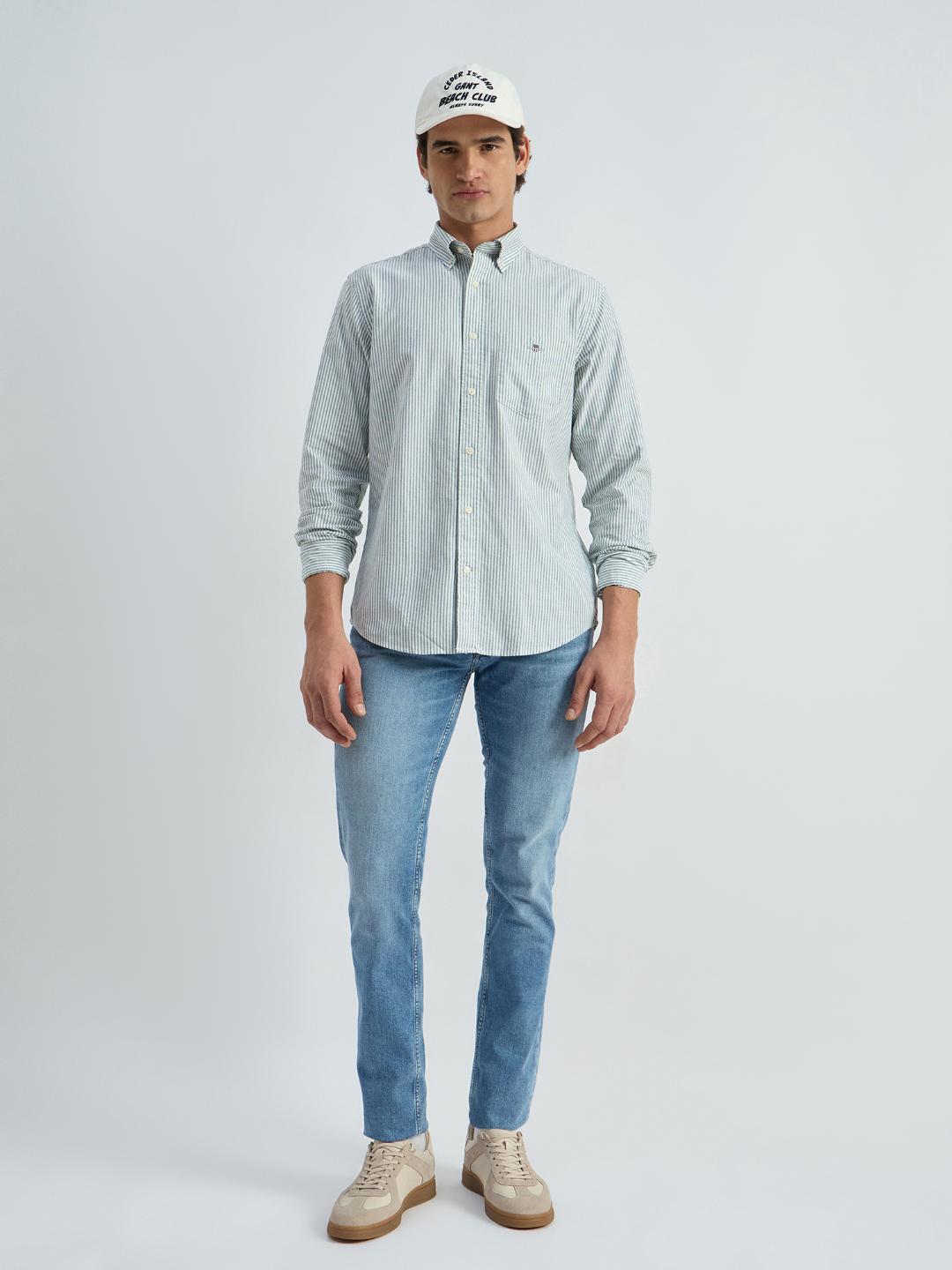 Gant Men Green Striped Collar Shirt