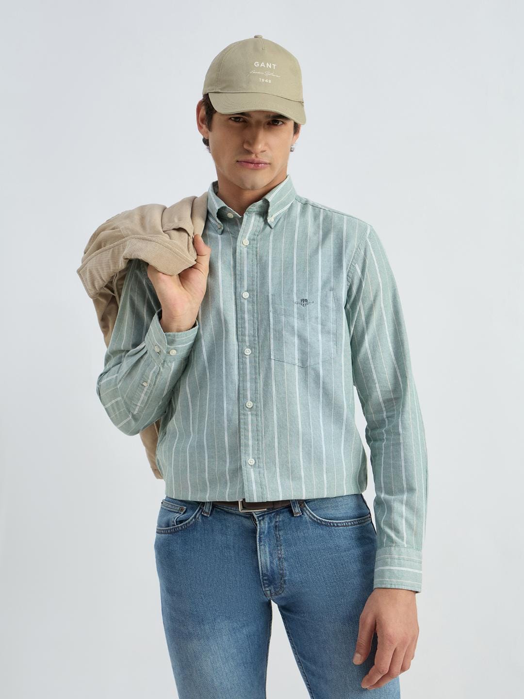 Gant Men Green Striped Shirt