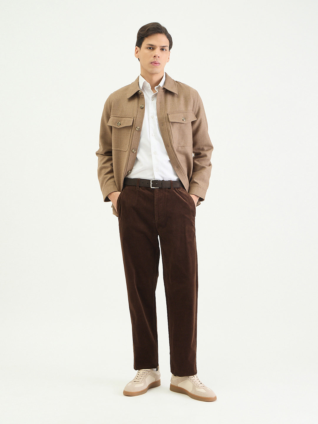 Gant Men Regular Beige Solid Wool Blend Oversize Shirt