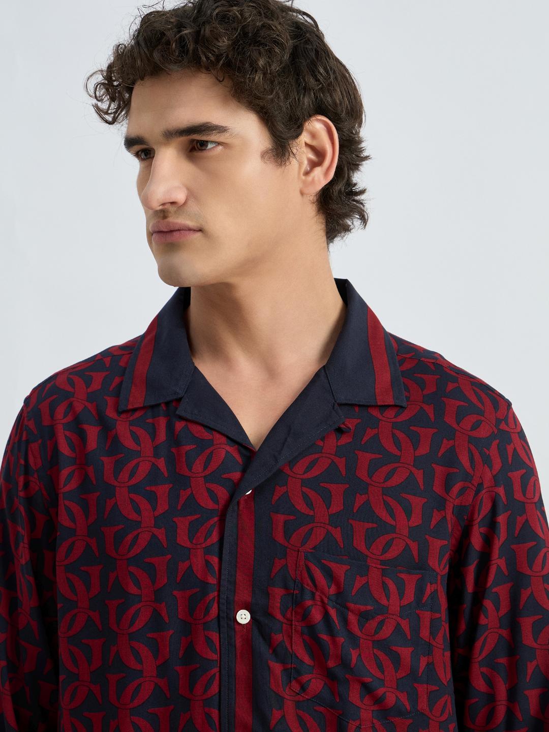 Gant Men Blue Printed Collar Shirt