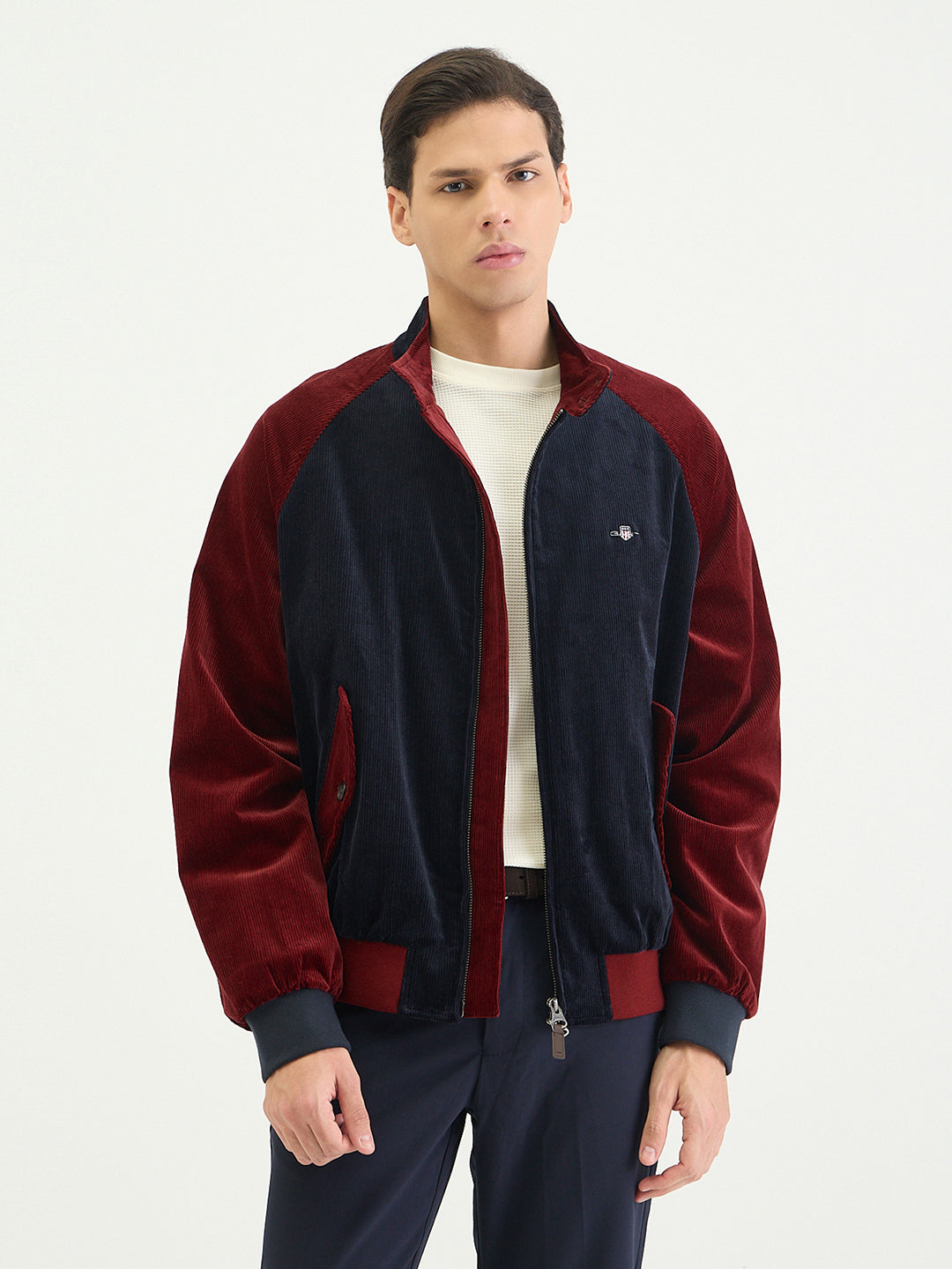 Gant Men Regular Navy Blue Solid Cord Harrington Jacket