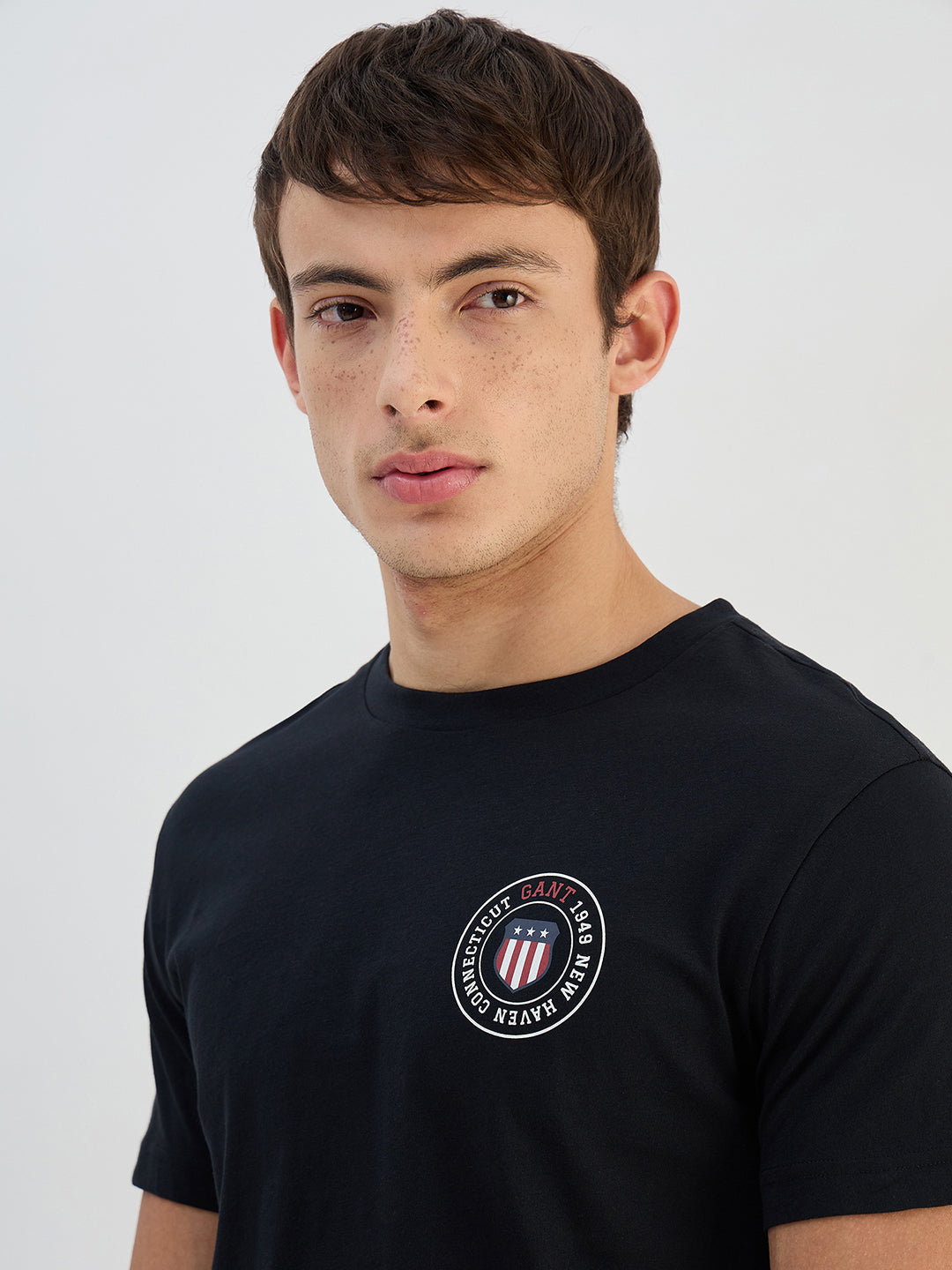 GANT Men Black Logo Crew Neck Regular Fit T Shirt