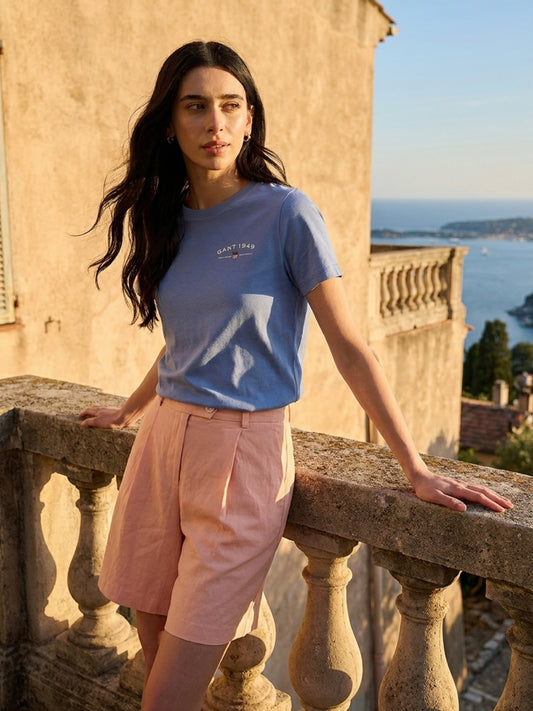 Gant Women Blue Solid Regular Fit Pure Cotton T-Shirt