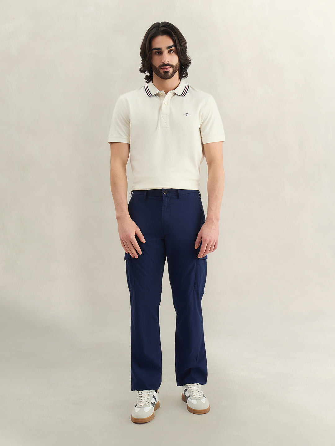 Gant Men Blue Solid Regular Fit Pure Cotton Trouser