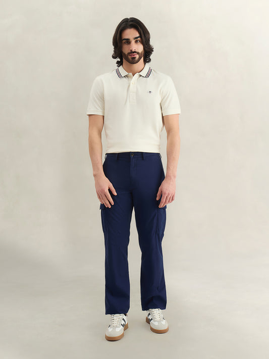 Gant Men Blue Solid Regular Fit Pure Cotton Trouser
