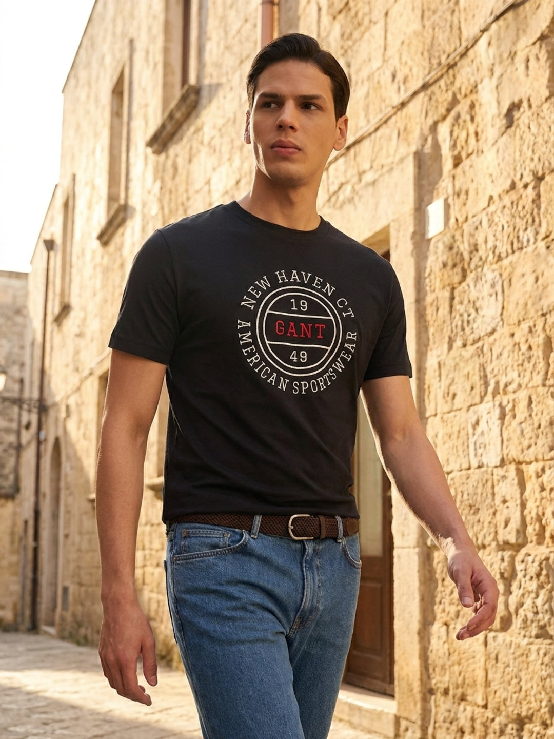 Gant Men Black Printed Regular Fit Pure Cotton T-Shirt