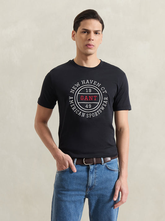 Gant Men Black Printed Regular Fit Pure Cotton T-Shirt