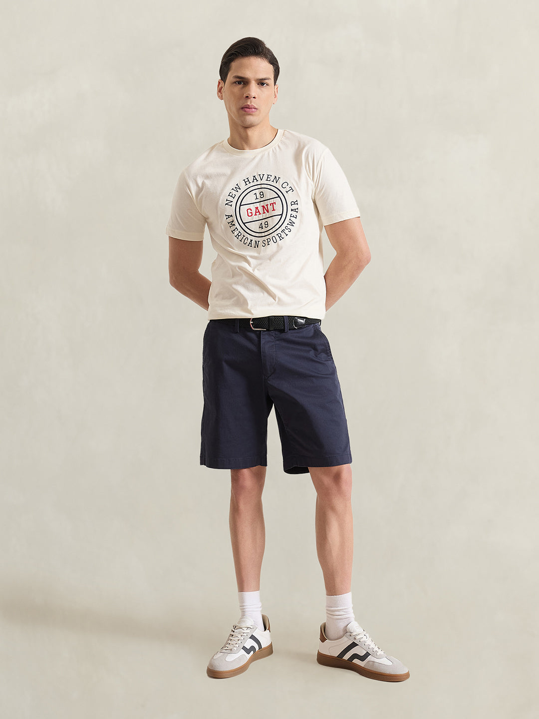 Gant Men Cream Printed Regular Fit Pure Cotton T-Shirt