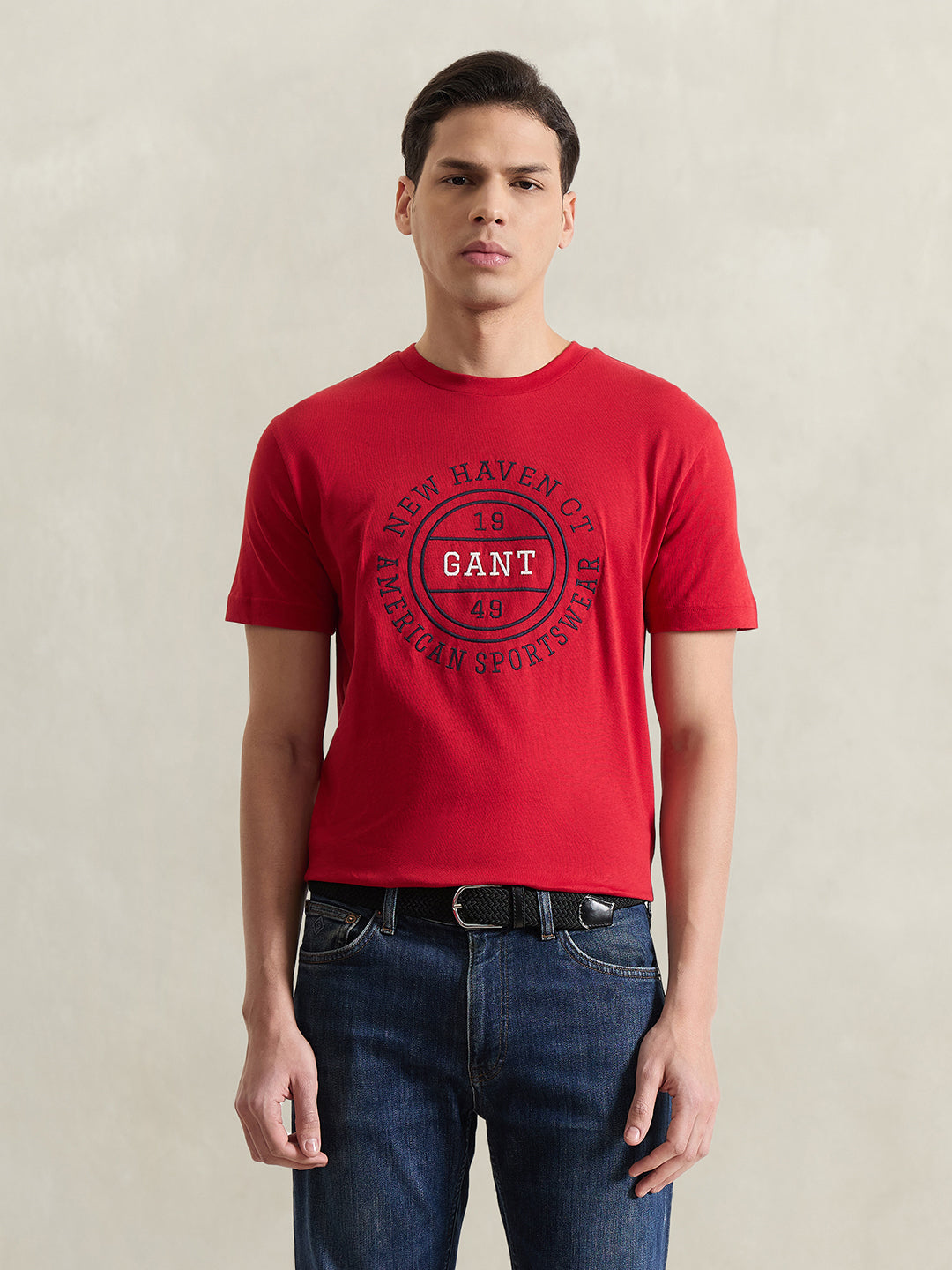 Gant Men Red Printed Regular Fit Pure Cotton T-Shirt