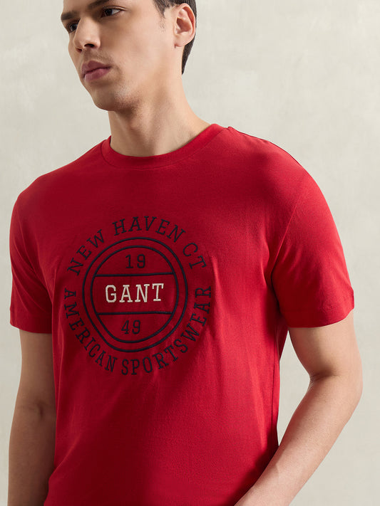 Gant Men Red Printed Regular Fit Pure Cotton T-Shirt