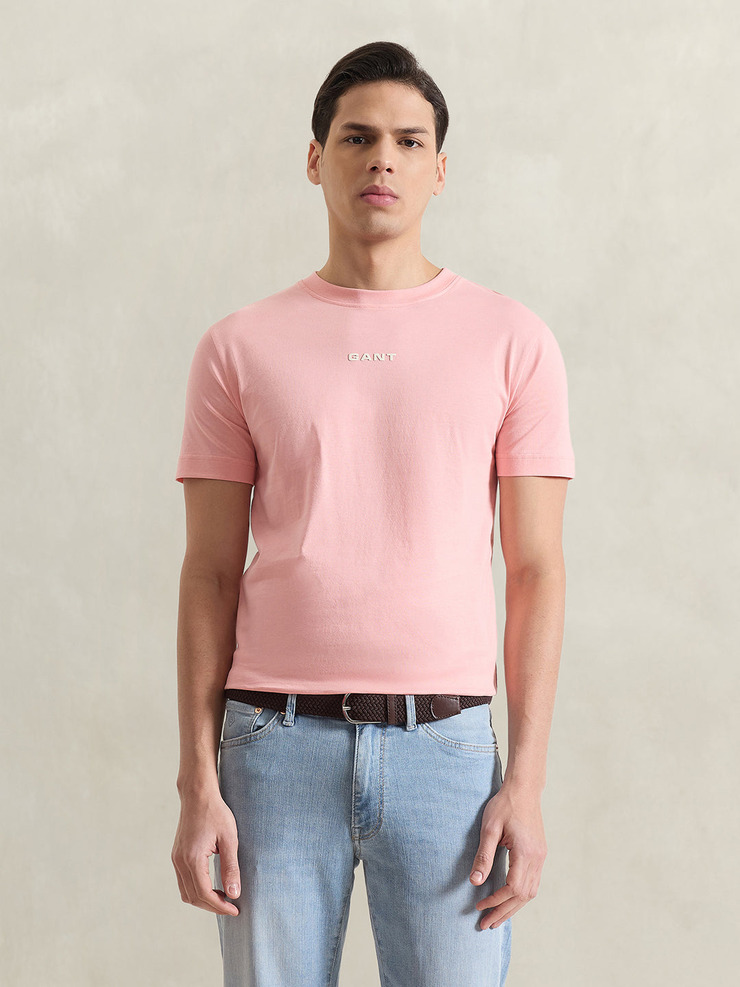 Gant Men Pink Solid Regular Fit Pure Cotton T-Shirt