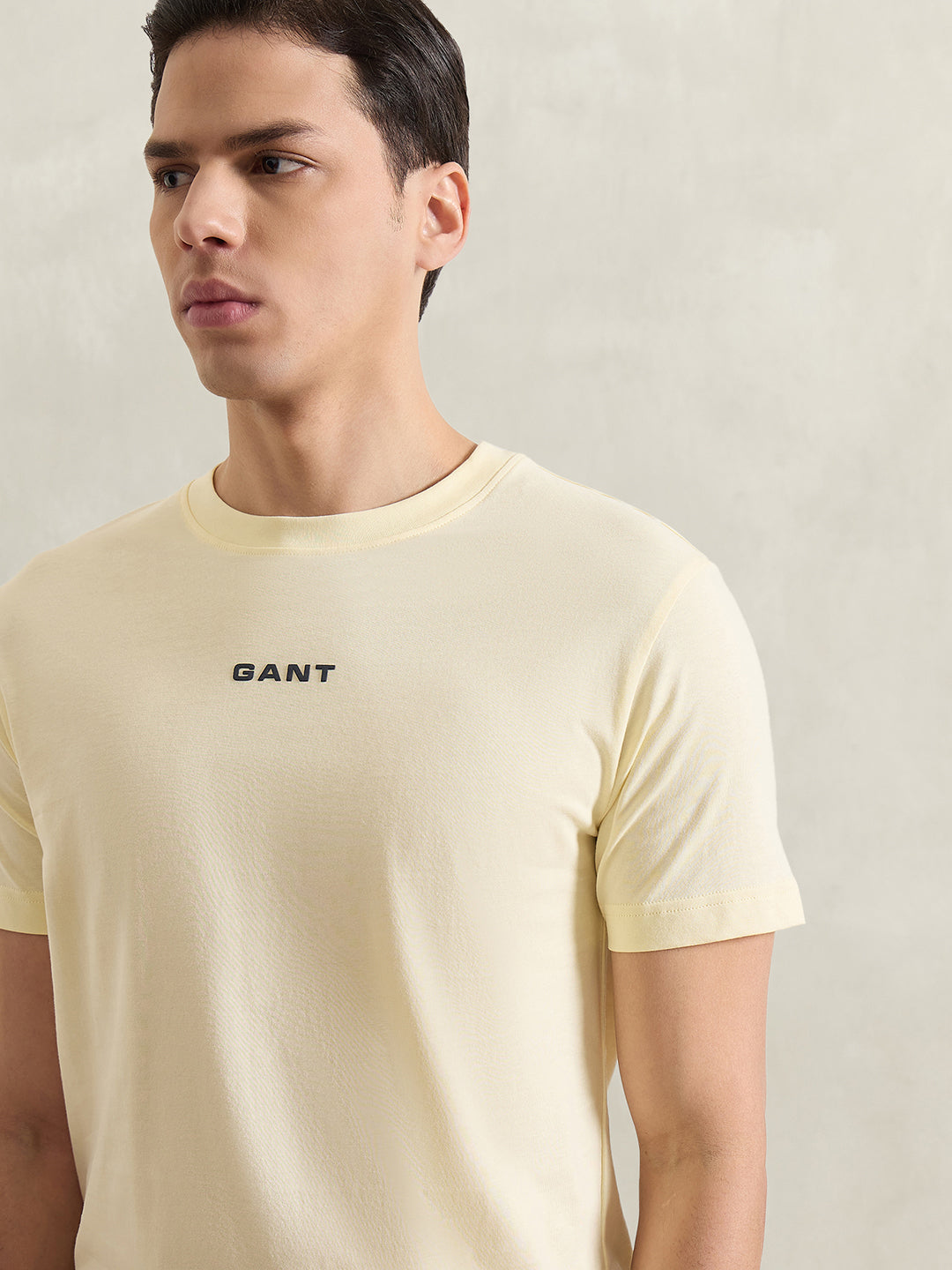 Gant Men Yellow Solid Regular Fit Pure Cotton T-Shirt