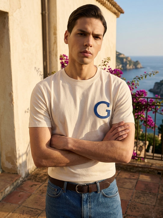 Gant Men Cream Solid Regular Fit T-Shirt