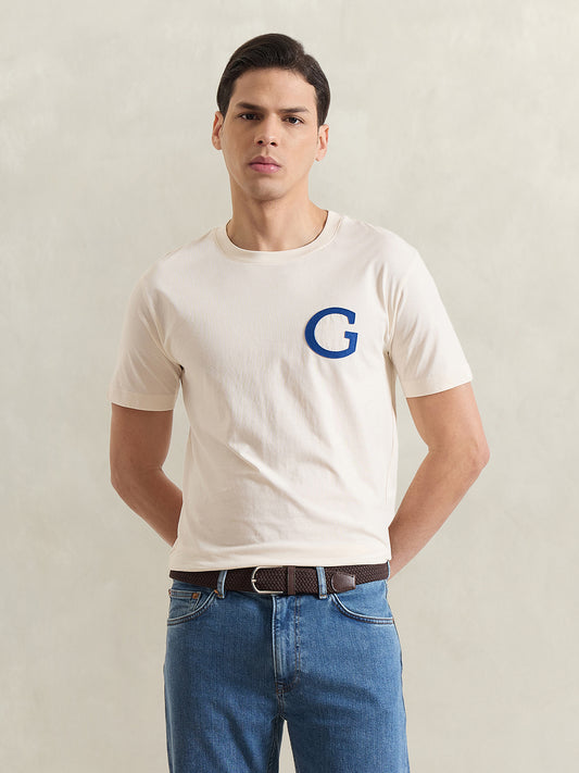 Gant Men Cream Solid Regular Fit T-Shirt