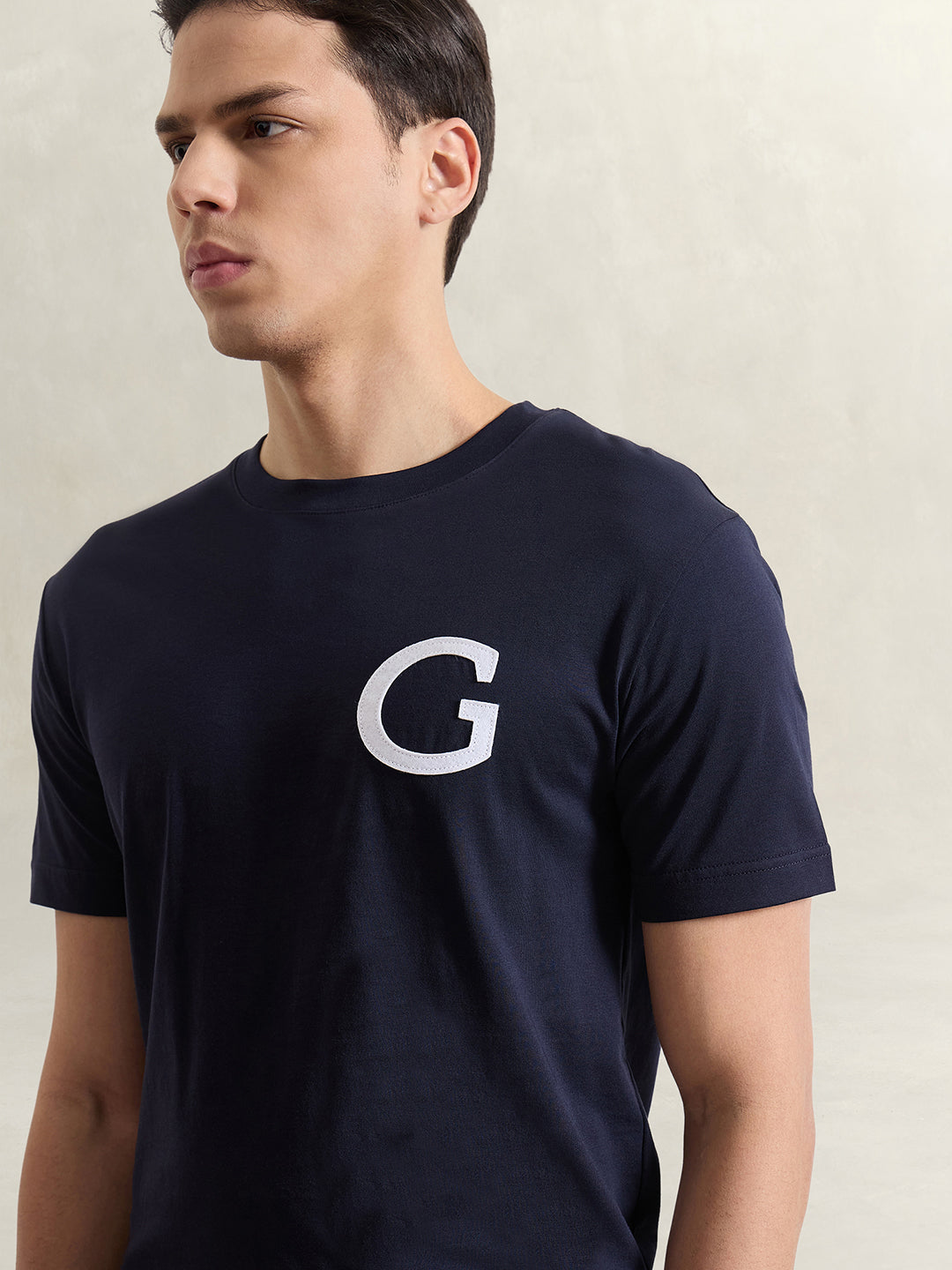 Gant Men Navy Blue Solid Regular Fit T-Shirt