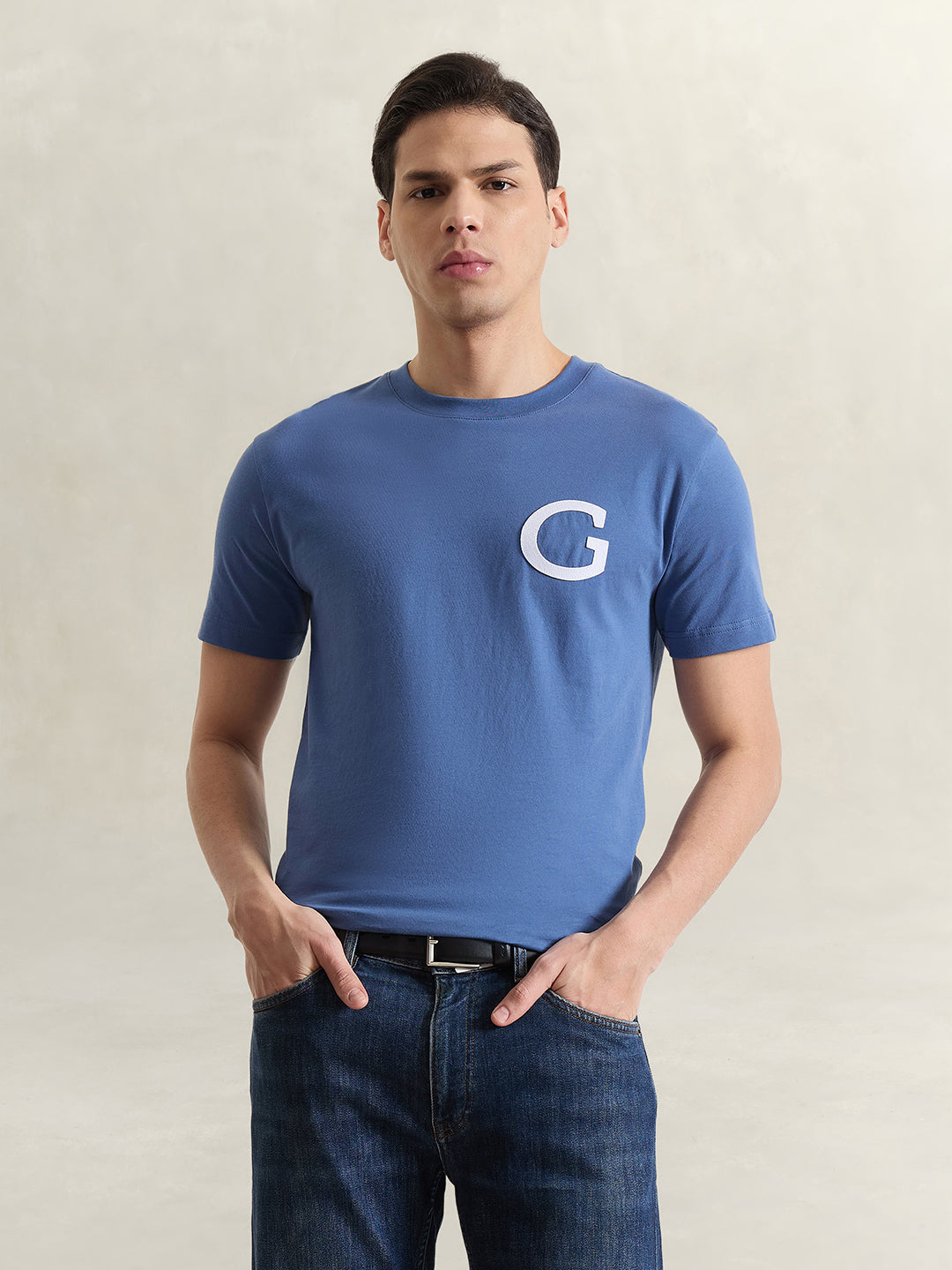 Gant Men Blue Solid Regular Fit T-Shirt