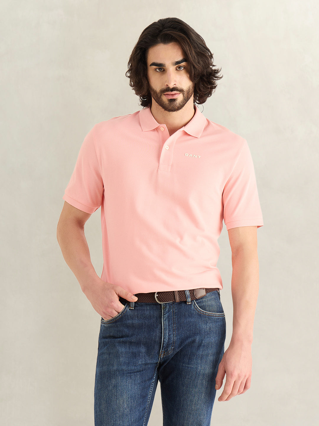 Gant Men Pink Solid Regular Fit Pure Cotton Polo T-Shirt