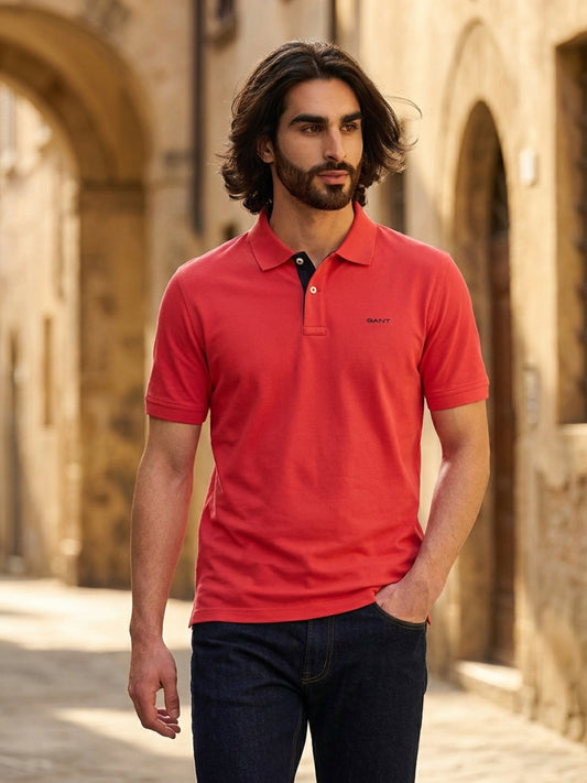 Gant Men Red Solid Regular Fit Pique Polo T-Shirt