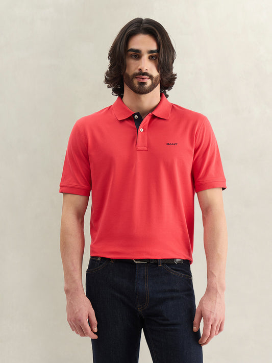 Gant Men Red Solid Regular Fit Pique Polo T-Shirt
