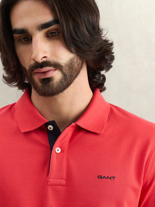 Gant Men Red Solid Regular Fit Pique Polo T-Shirt