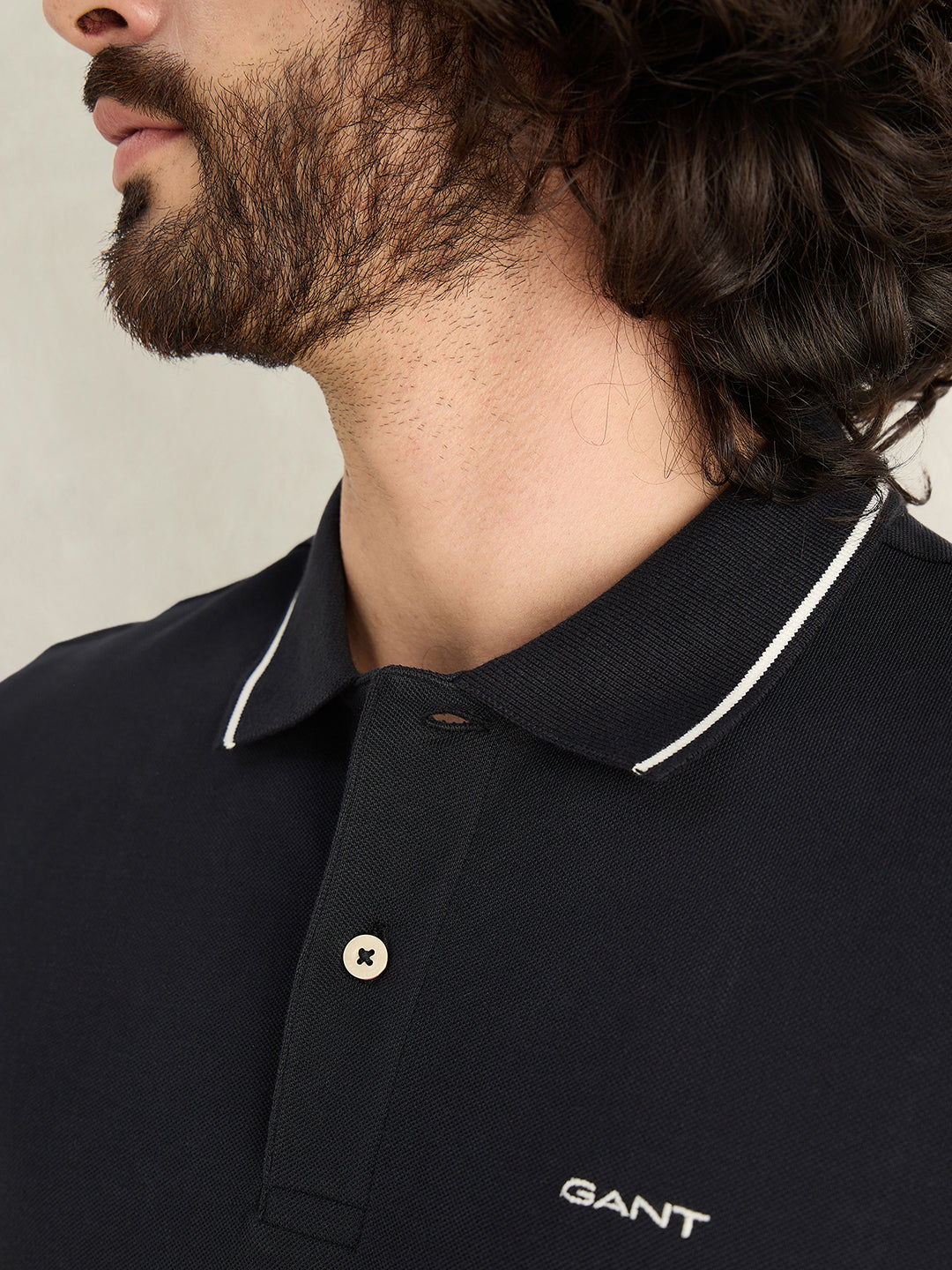 Gant Men Black Solid Regular Fit Pique Polo T-Shirt