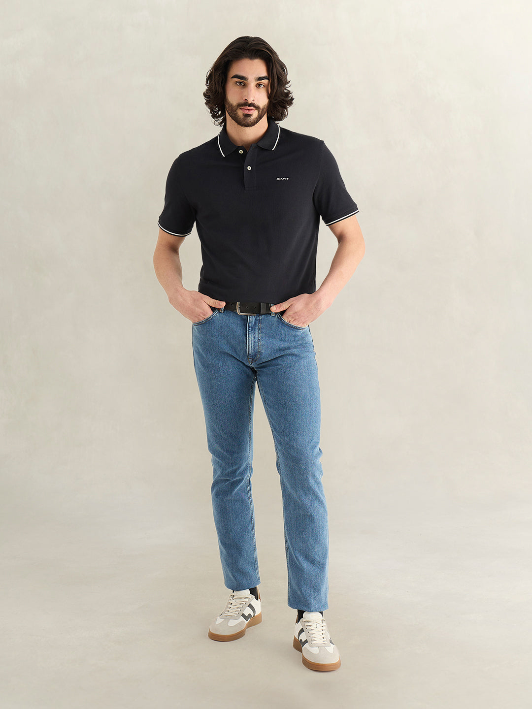 Gant Men Black Solid Regular Fit Pique Polo T-Shirt