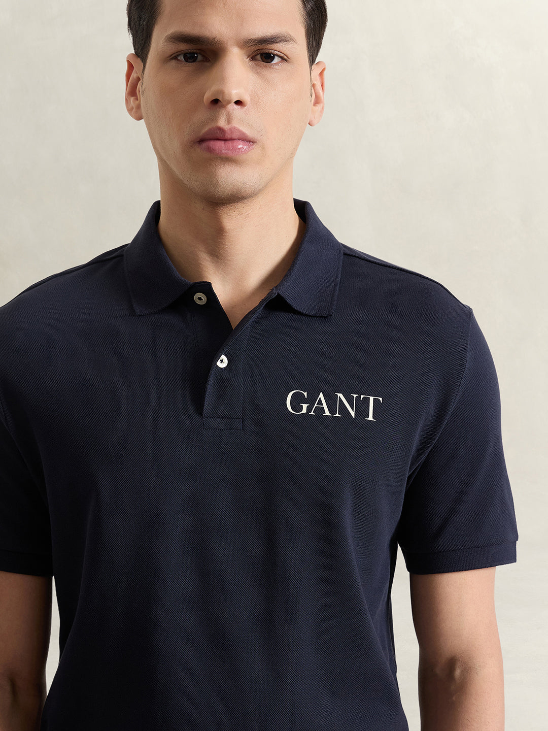 Gant Men Navy Blue Solid Regular Fit Pure Cotton Polo T-Shirt
