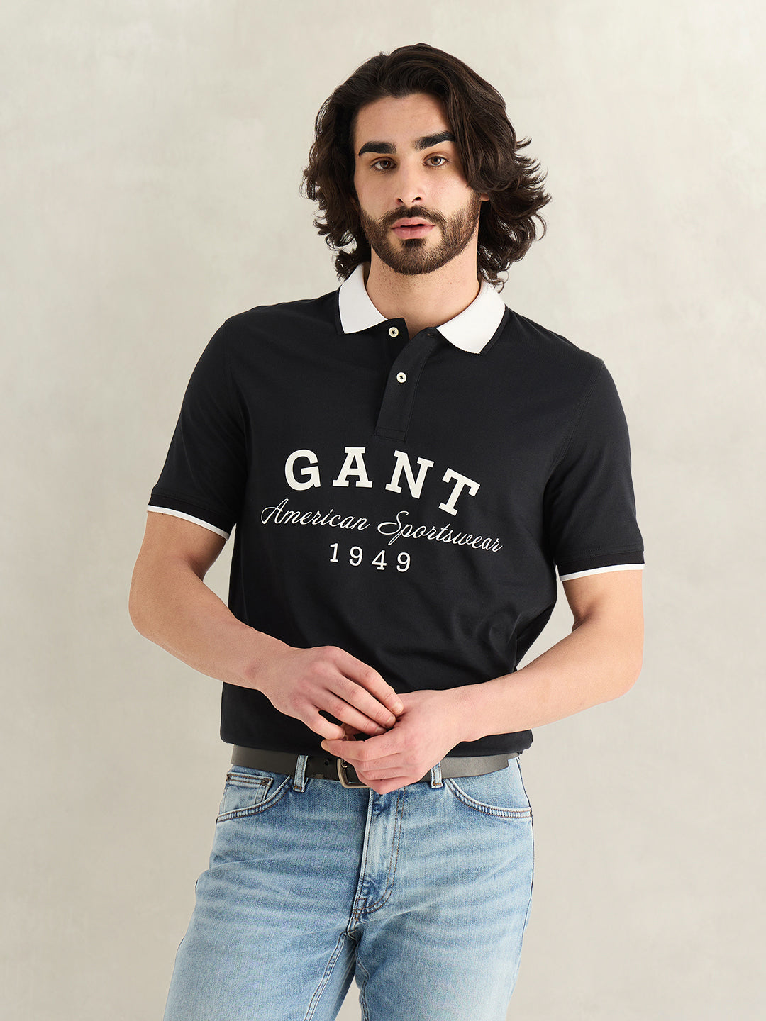 Gant Men Black Printed Regular Fit Pure Cotton Polo T-Shirt