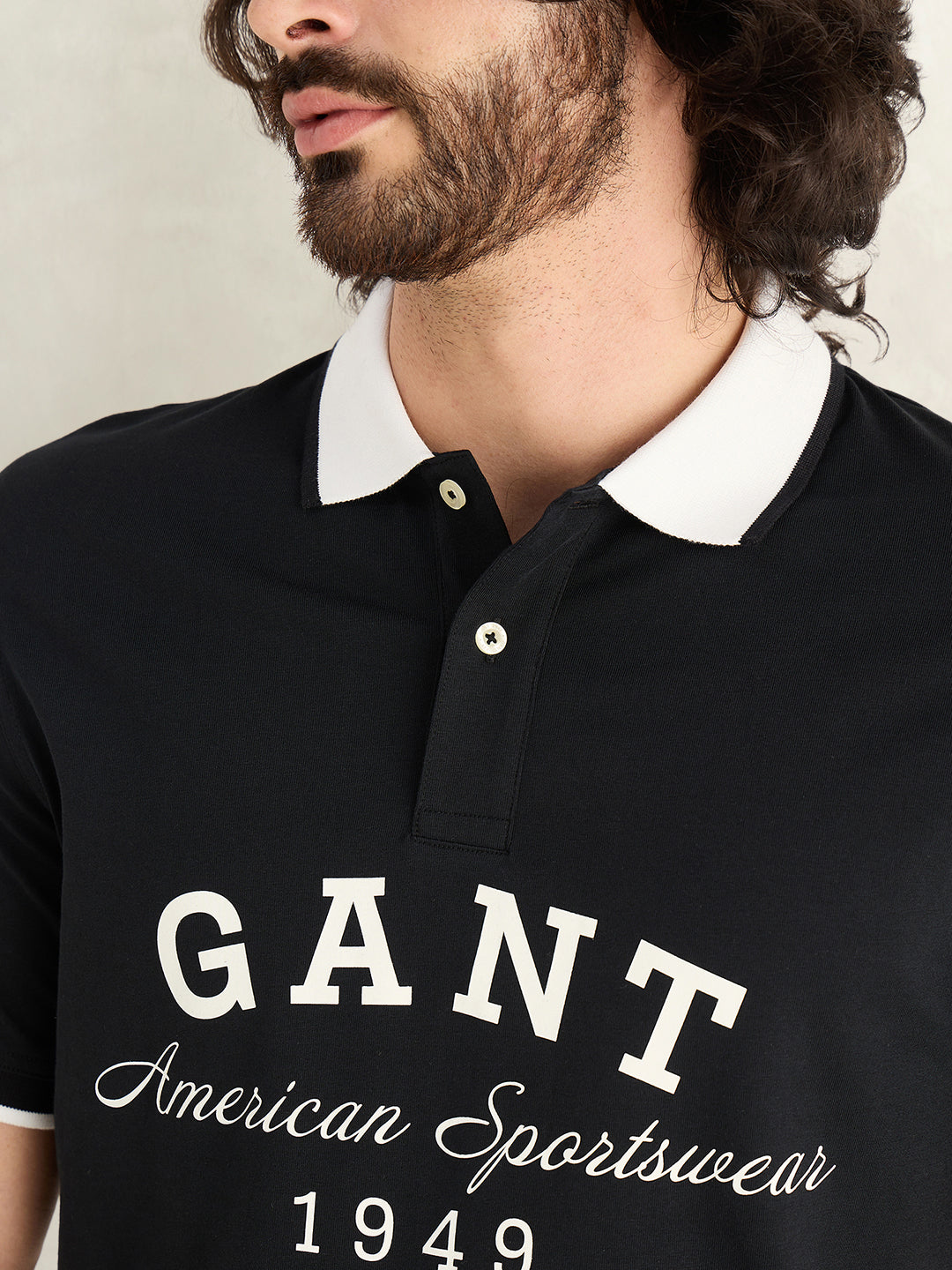 Gant Men Black Printed Regular Fit Pure Cotton Polo T-Shirt