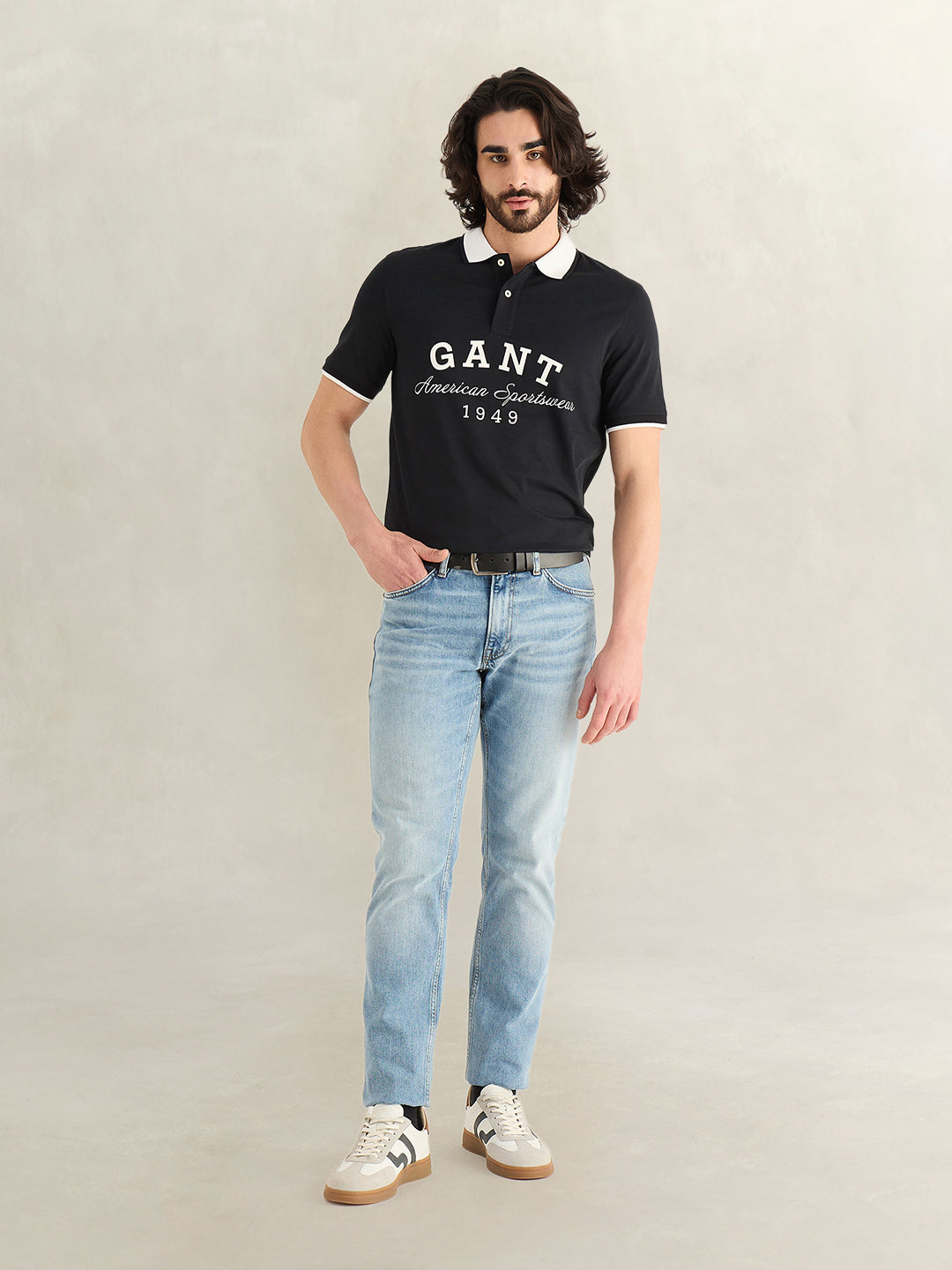 Gant Men Black Printed Regular Fit Pure Cotton Polo T-Shirt