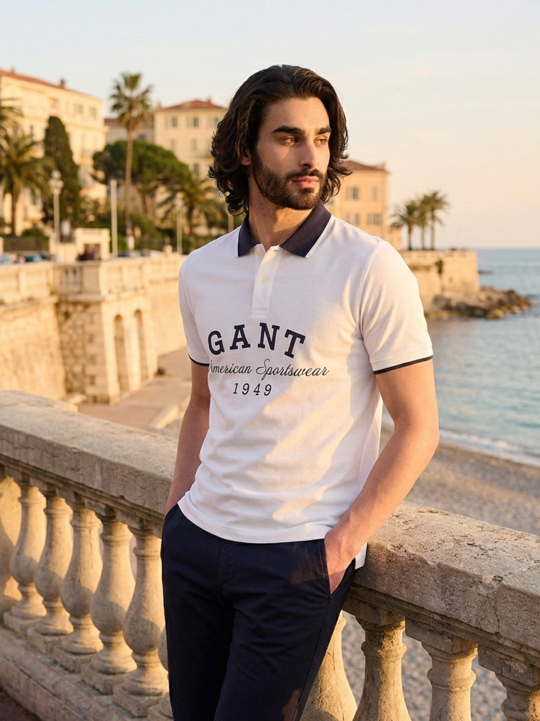 Gant Men White Printed Regular Fit Pure Cotton Polo T-Shirt