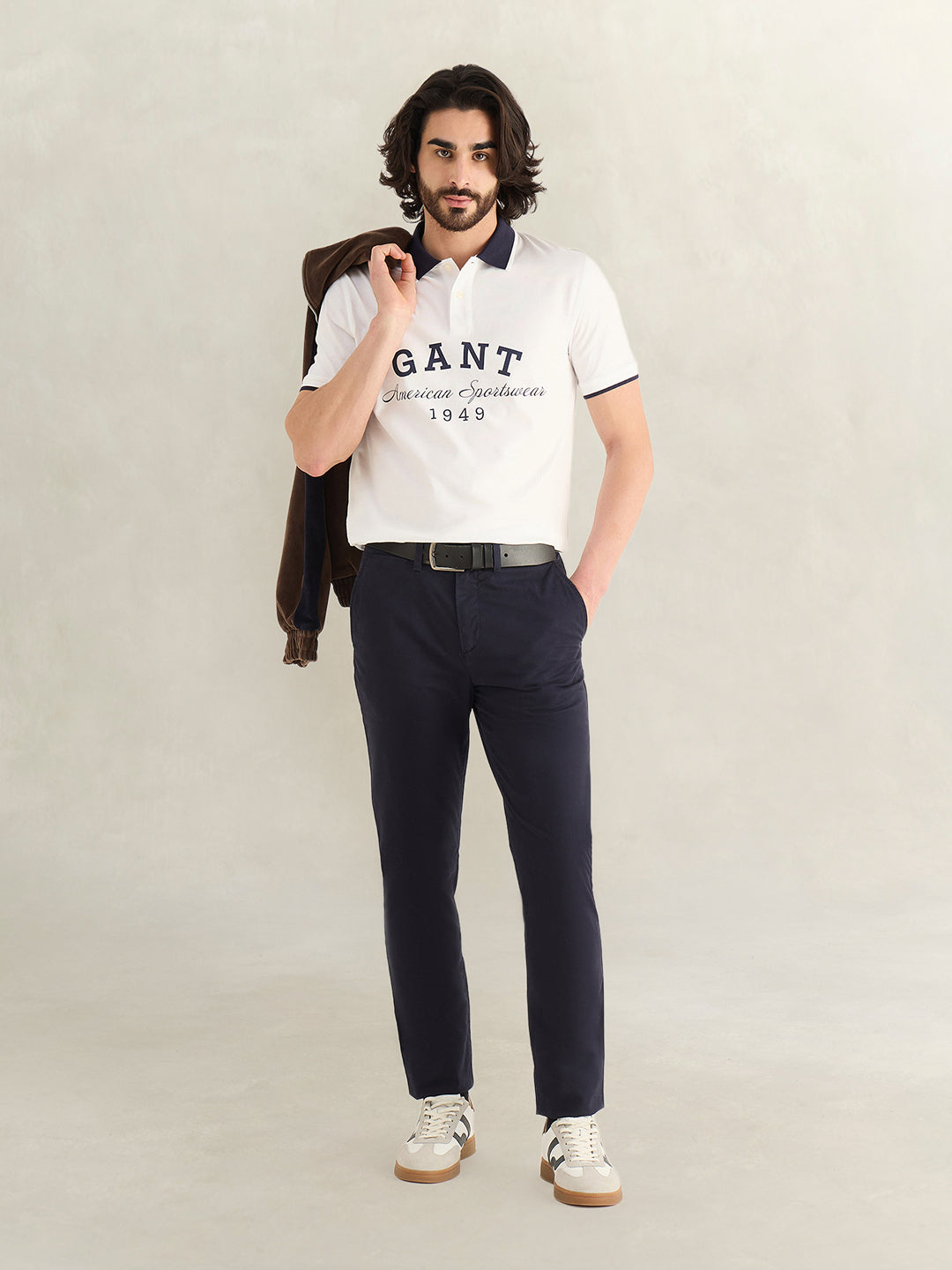 Gant Men White Printed Regular Fit Pure Cotton Polo T-Shirt