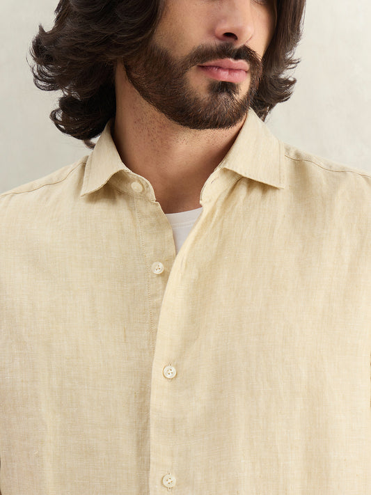 Gant Men Beige Solid Regular Fit Pure Linen Shirt