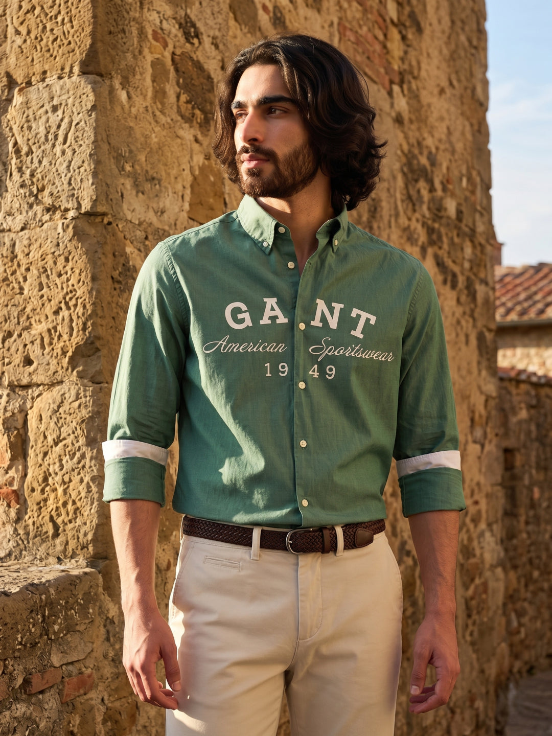 Gant Men Green Printed Regular Fit Pure Cotton Shirt