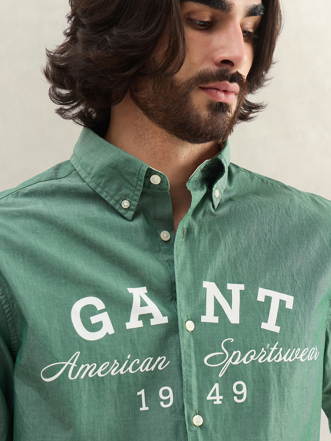 Gant Men Green Printed Regular Fit Pure Cotton Shirt